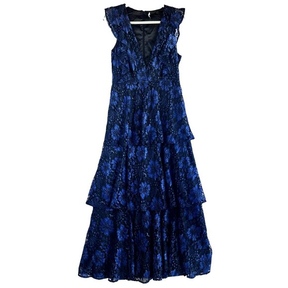 Lulus Dresses & Skirts - Lulus Dress Womens Medium Blue Black Lace Ruffle Tiered Maxi Formal Party